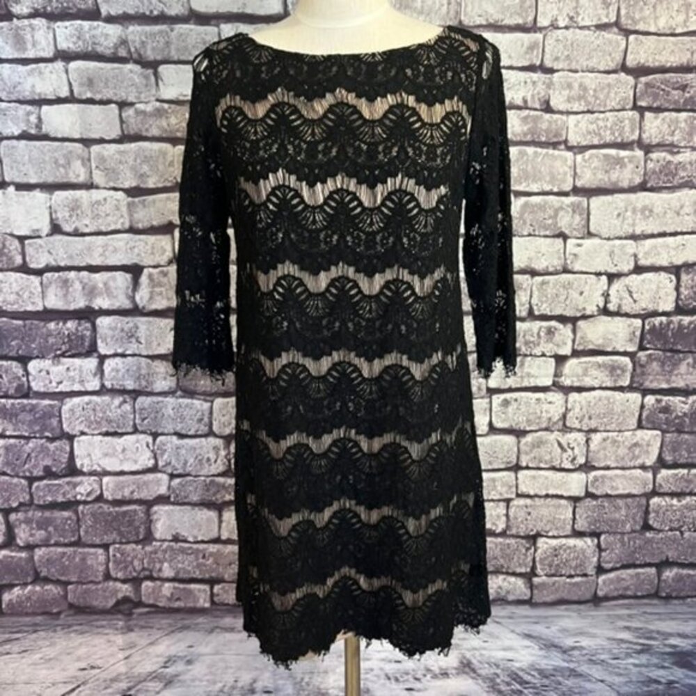 Jessica H. Black Lace 3/4 Sleeve Dress Size 14P